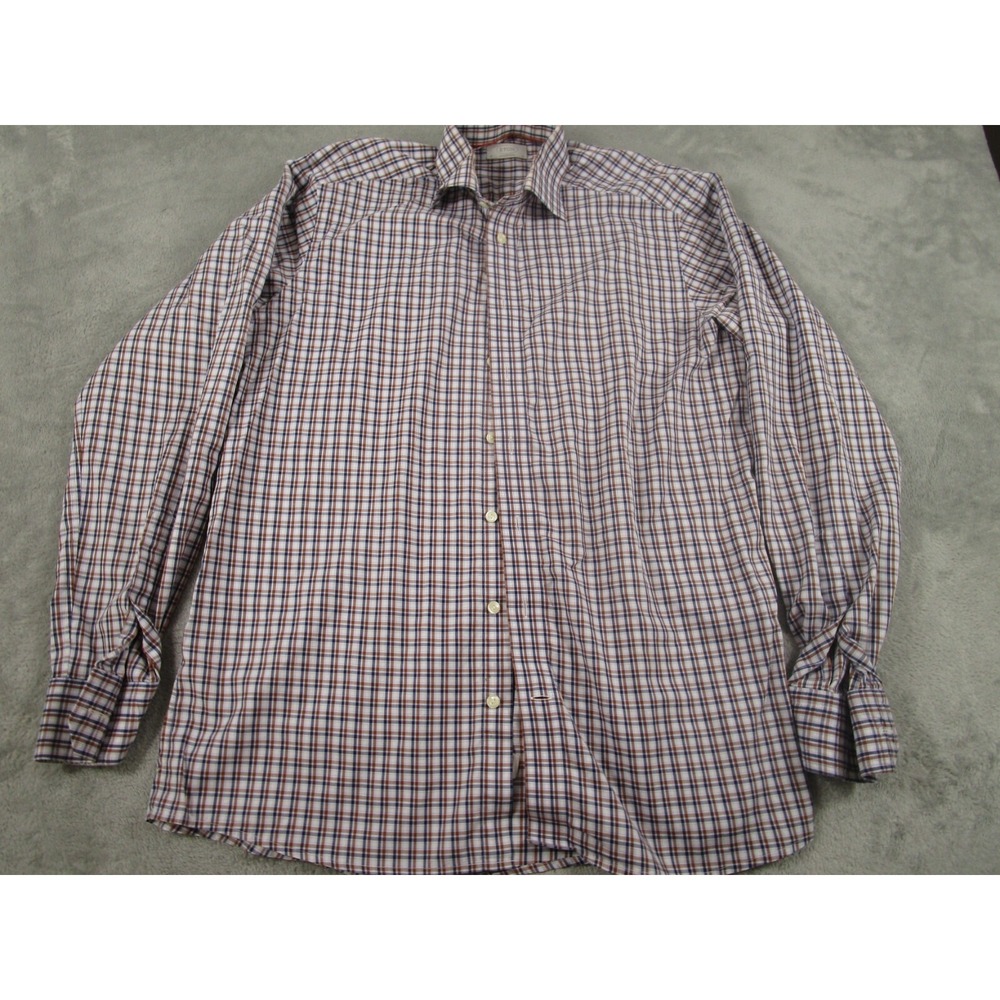 Eton Shirt Mens 16 Brown Plaid Contemporary Cotton Professional Preppy‎